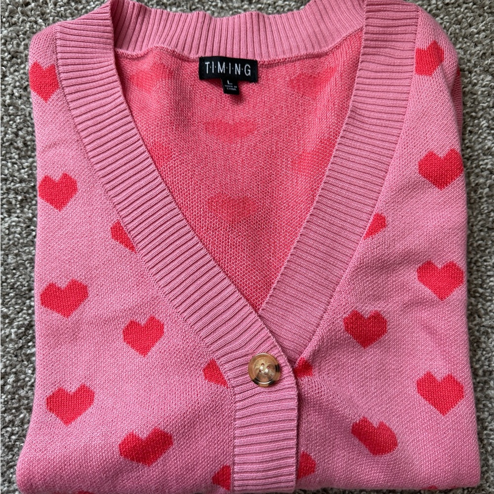 Timing Pink Cardigan with Red Hearts